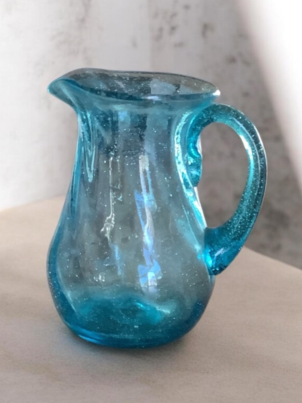 Blue Glass Pitcher Decorative Vase - Handblown Home Art
